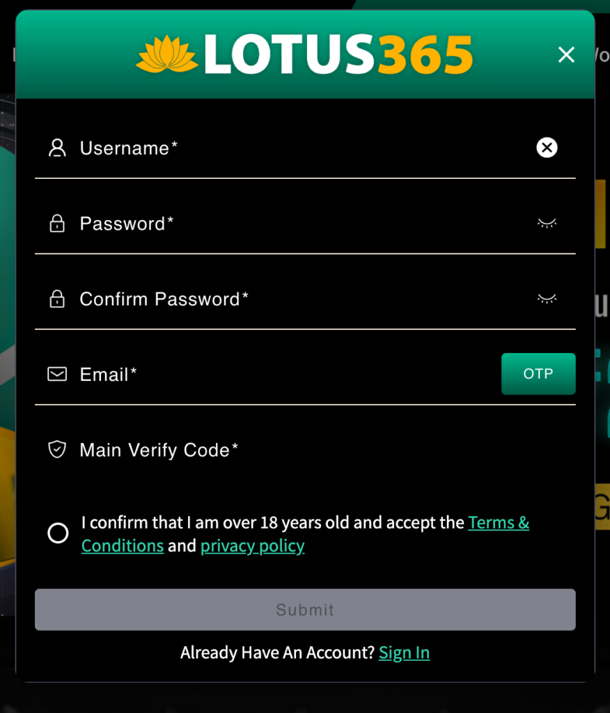 Lotus365 Registration